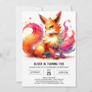 Whimsical Custom Fox Birthday Invitation