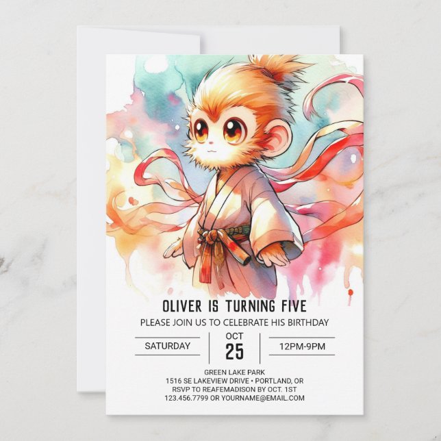 Whimsical Custom Monkey Birthday Invitation (Front)