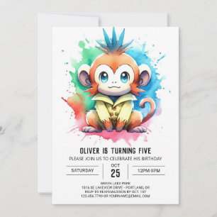 Whimsical Custom Monkey Birthday Invitation