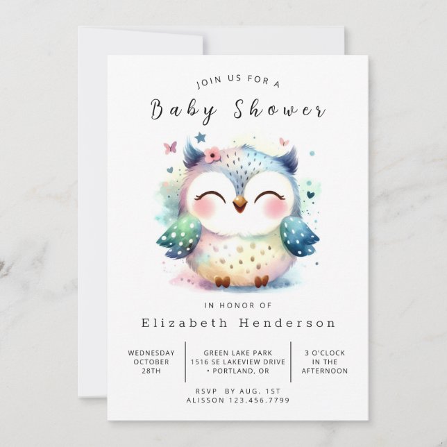Whimsical Custom Owl Baby Shower Invitation (Front)