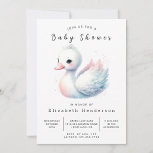Whimsical Custom Swan Baby Shower Invitation