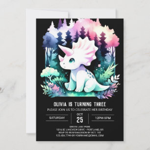 Whimsical Custom Triceratops Birthday Invitation