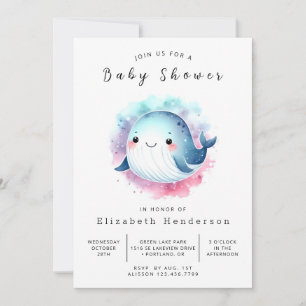 Whimsical Custom Whale Baby Shower Invitation
