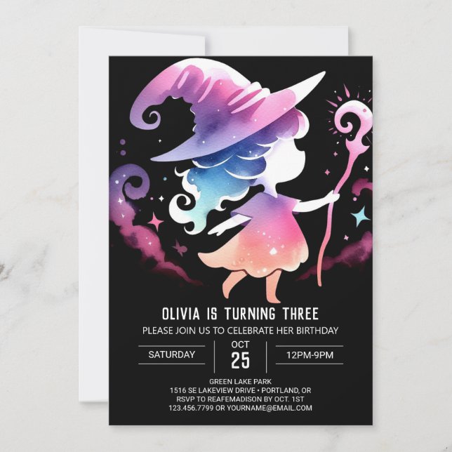Whimsical Custom Wizard Birthday Invitation (Front)