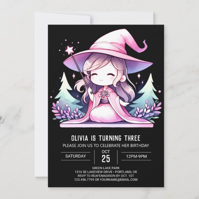 Whimsical Custom Wizard Birthday Invitation (Front)