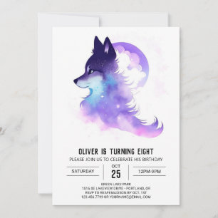 Whimsical Custom Woodland Wolf Birthday Invitation