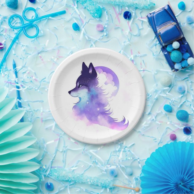 Whimsical Custom Woodland Wolf Birthday Paper Plate (Party)