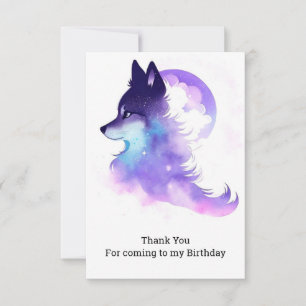 Whimsical Custom Woodland Wolf Birthday Thank You Card
