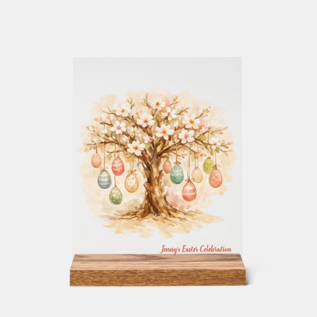 Whimsical Customizable Blooming Tree with Eggs Acrylic Sign (Front)