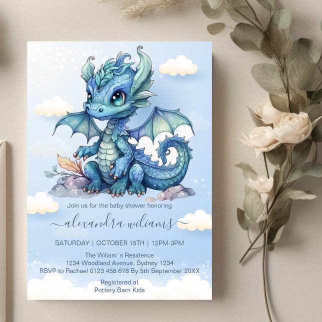 Whimsical Cute Baby Dragon Baby Shower Invitation (Creator Uploaded)