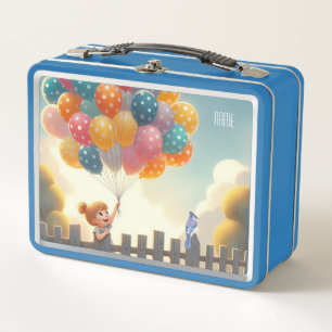 Whimsical/cute balloon girl art metal lunch box