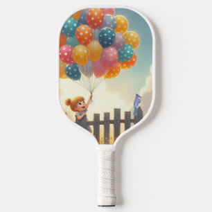 Whimsical/cute balloon girl art pickleball paddle