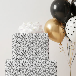 Whimsical Cute Black White Bows Pattern Girly Gift Wrapping Paper