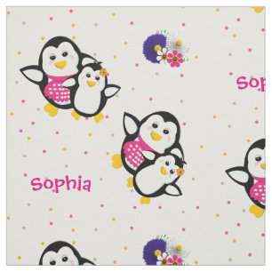 Whimsical Cute Cartoon Penguins Theme Personalised Fabric
