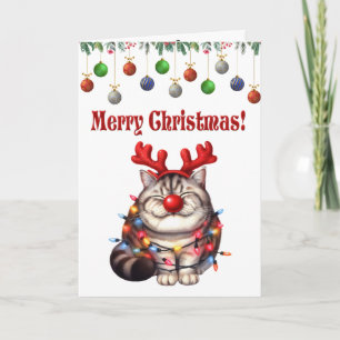Whimsical Cute Cat Christmas Folded Greeting Card