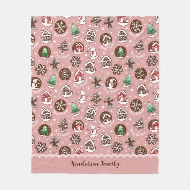Whimsical Cute Christmas Cookies Custom Winter Fleece Blanket (Front)