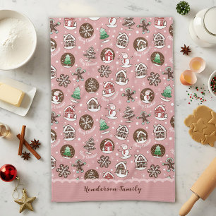 Whimsical Cute Christmas Cookies Custom Winter Tea Towel