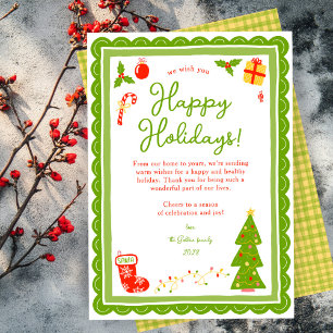 Whimsical Cute Christmas CUSTOM Scalloped Holiday Card