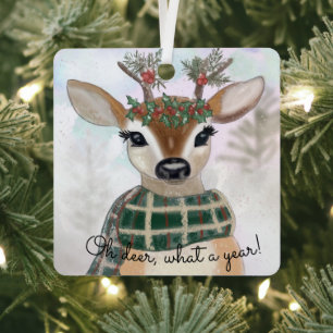 Whimsical, Cute Christmas Deer Metal Tree Decoration