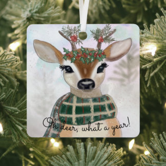 Whimsical, Cute Christmas Deer Metal Tree Decoration