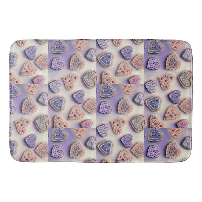 Whimsical cute colourful cookies hearts watercolor bath mat (Front)