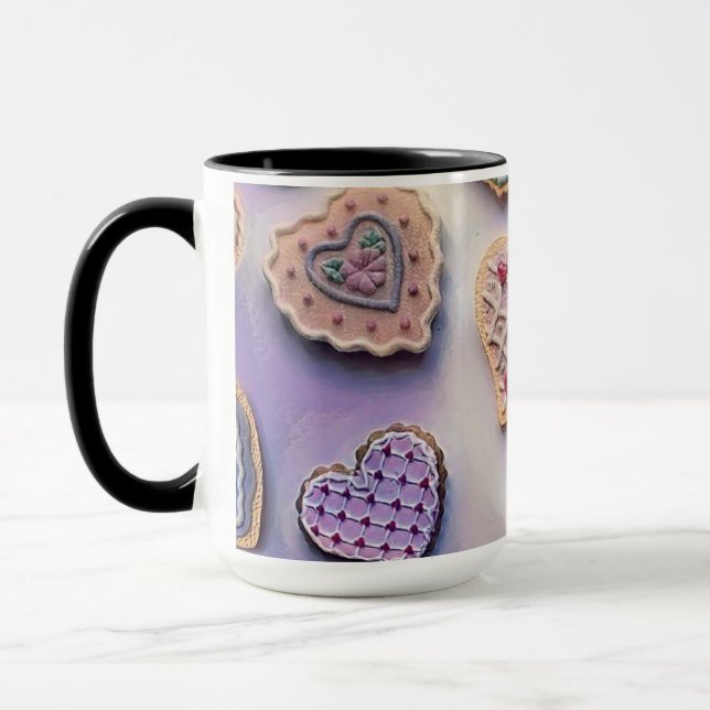 Whimsical cute colourful cookies hearts watercolor mug (Left)