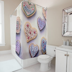 Whimsical cute colourful cookies hearts watercolor shower curtain