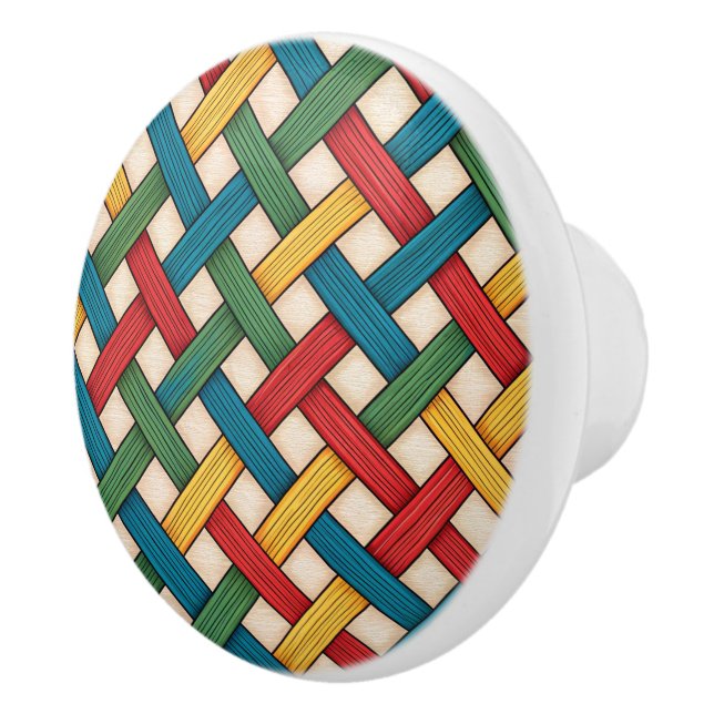 Whimsical Cute Colourful Illustrated Weave Pattern Ceramic Knob (Right)