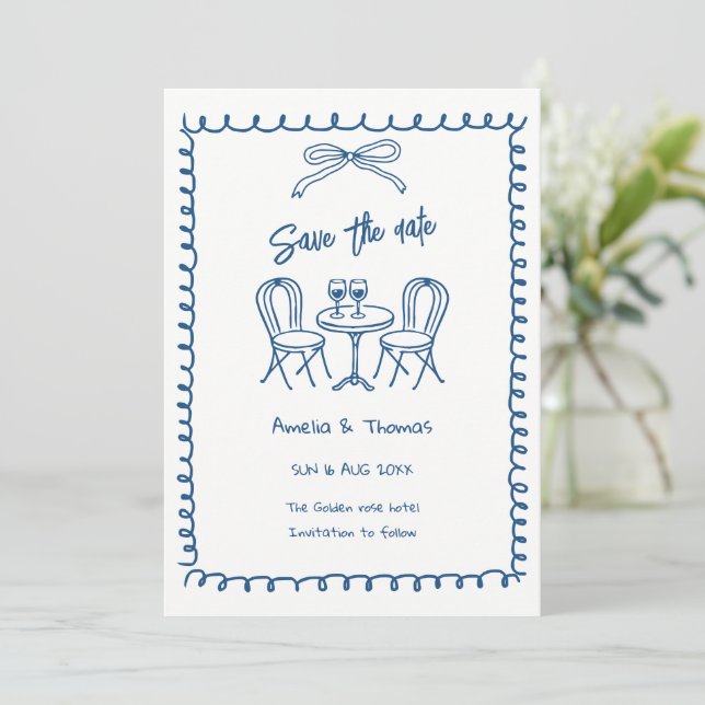 whimsical cute doodle save the date invitations (Standing Front)