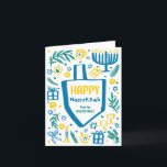 Whimsical Cute Dreidel Menorah CUSTOM HANUKKAH Holiday Card<br><div class="desc">Perfect cute card for a fun holiday card! Hand made art for you! FULLY CUSTOMIZABLE! Click on “Personalise” above to edit the text. Click "edit using design tool" to adjust the fonts, colours and placements. (check my shop for alternate designs too) This is a folded card, check my shop for...</div>