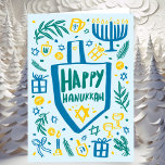 Whimsical Cute Dreidel Menorah CUSTOM HANUKKAH Holiday Card<br><div class="desc">Perfect cute card for a fun holiday card! Hand made art for you! FULLY CUSTOMIZABLE! Click on “Personalise” above to edit the text on the inside of the card. Click "edit using design tool" to adjust the fonts, colours and placements. (check my shop for alternate designs too) This is a...</div>