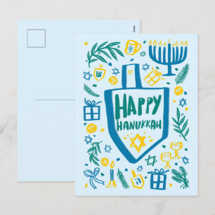 Whimsical Cute Dreidel Menorah CUSTOM HANUKKAH Holiday Postcard