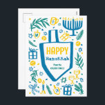 Whimsical Cute Dreidel Menorah CUSTOM HANUKKAH Holiday Postcard<br><div class="desc">Perfect cute card for a fun holiday card! Hand made art for you! FULLY CUSTOMIZABLE! Click on “Personalise” above to edit the text. Click "edit using design tool" to adjust the fonts, colours and placements. (check my shop for alternate designs too) This is a postcard, check my shop for folded...</div>