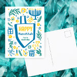 Whimsical Cute Dreidel Menorah CUSTOM HANUKKAH Holiday Postcard<br><div class="desc">Perfect cute card for a fun holiday card! Hand made art for you! FULLY CUSTOMIZABLE! Click on “Personalise” above to edit the text. Click "edit using design tool" to adjust the fonts, colours and placements. (check my shop for alternate designs too) This is a postcard, check my shop for folded...</div>