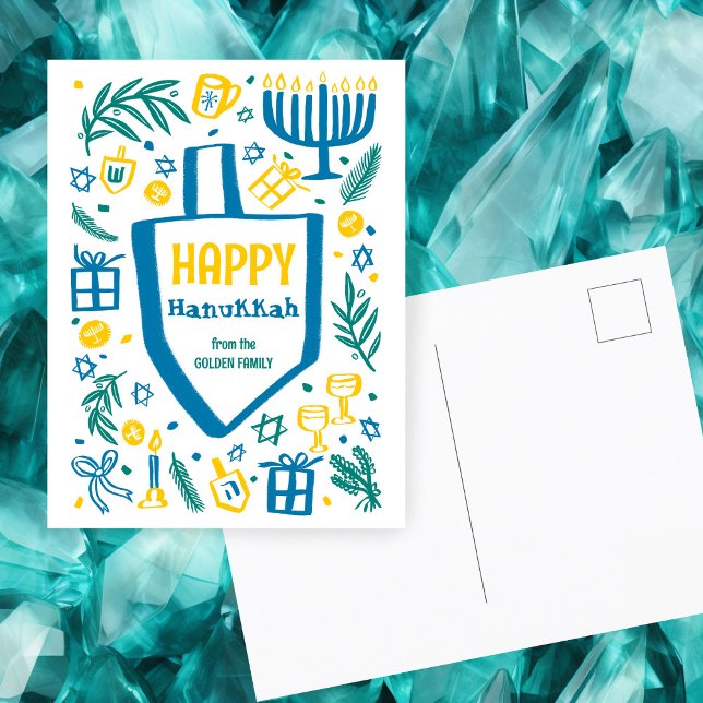 Whimsical Cute Dreidel Menorah CUSTOM HANUKKAH Holiday Postcard (Whimsical Cute Dreidel Doodle Menorah CUSTOM HANUKKAH Holiday Postcard
)