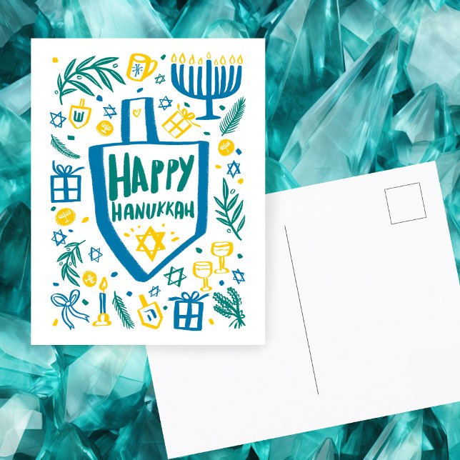 Whimsical Cute Dreidel Menorah CUSTOM HANUKKAH Holiday Postcard (Whimsical Cute Doodles Dreidel Menorah CUSTOM HANUKKAH Holiday Postcard
)