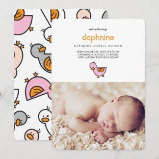 Whimsical Cute Ducklings Photo Baby Girl Birth Announcement