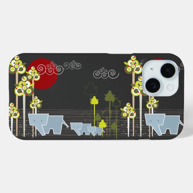 Whimsical Cute Elephant Family In Forest Trees Sun Case-Mate iPhone Case (Back (Horizontal))