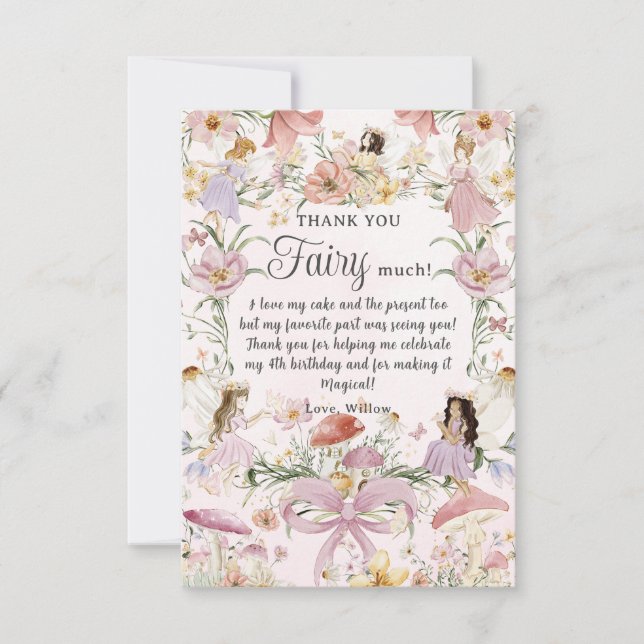 Whimsical Cute Fairies Birthday Wildflower Garden Thank You Card (Front)