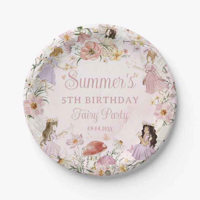 Whimsical Cute Fairies Birthday Wildflower Meadow Paper Plate (Front)