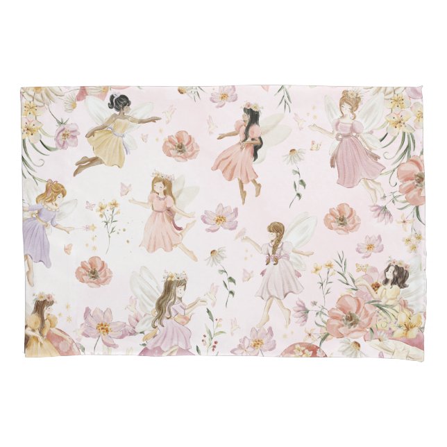 Whimsical Cute Fairies Wildflower Garden Meadow  Pillowcase (Front)