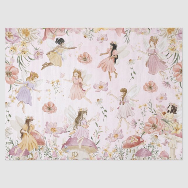 Whimsical Cute Fairies Wildflower Garden Meadow  Tissue Paper (Front)