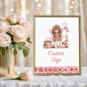 Whimsical Cute Fairy Blush Floral 1st Birthday  Poster