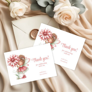 Whimsical Cute Fairy Blush Floral 1st Birthday Thank You Card
