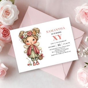 Whimsical Cute Fairy Girl Birthday Pink invitation