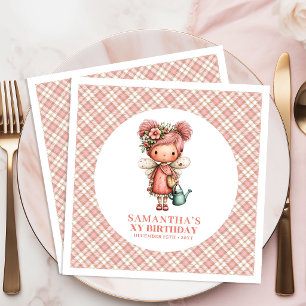 Whimsical Cute Fairy Pink Floral 1st Birthday   Napkin