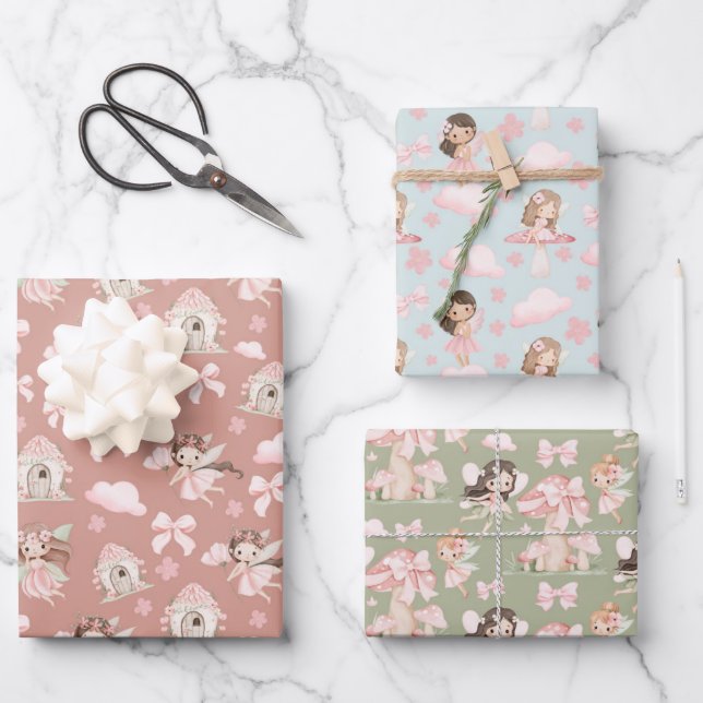 Whimsical Cute Fairy Tale Gift Wrap Set for Girls (Front)