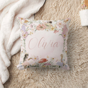 Whimsical Cute Fairy Wildflower Garden Meadow Cushion