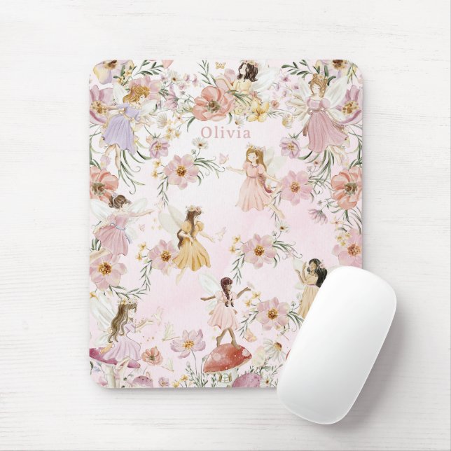 Whimsical Cute Fairy Wildflower Garden Meadow Mouse Mat (With Mouse)