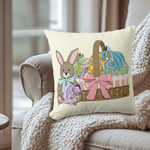 Whimsical Cute Fantasy Dragons Easter Basket Cushion